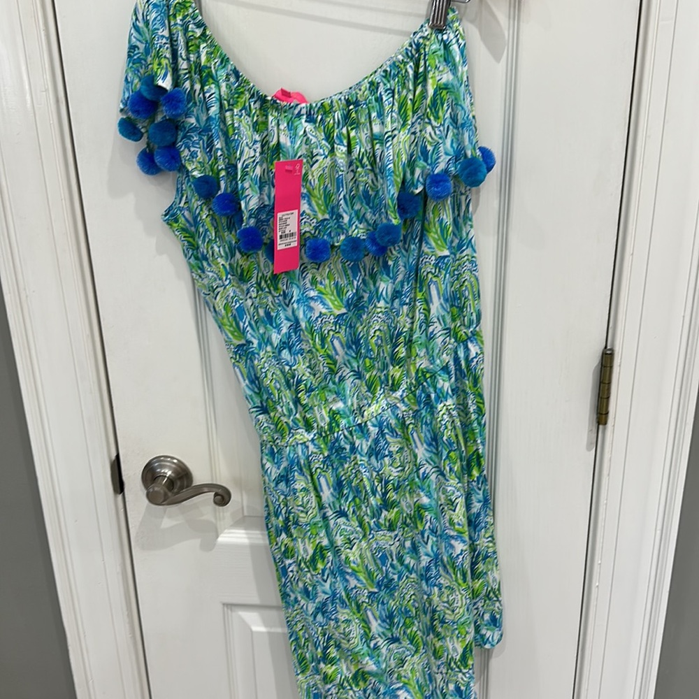 Lilly Pulitzer idara one shoulder dress printed Pom Pom romper - Picture 3 of 6